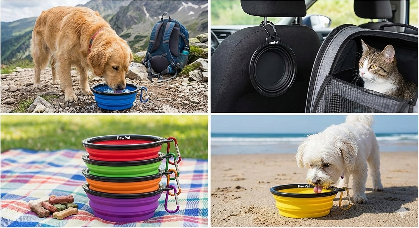 PawPal Collapsible Travel Pet Bowl – Lightweight Silicone Food & Water Dish for Cats & Dogs